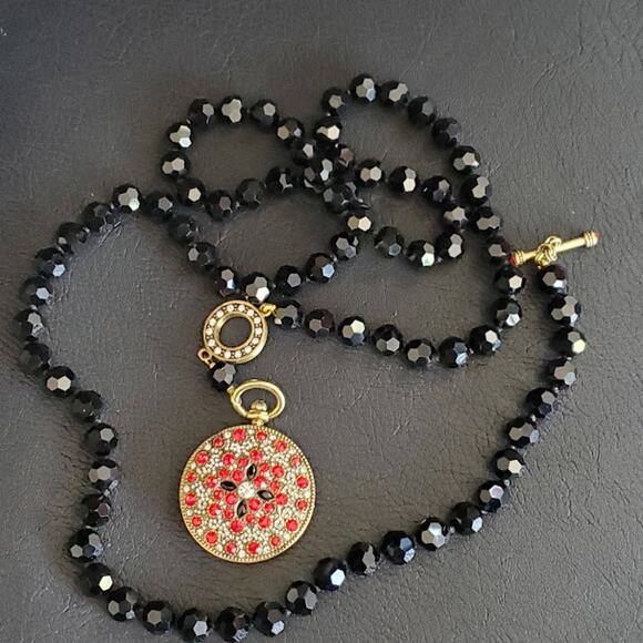 Heidi Daus About Time Pocket Watch Necklace Swarovski Crystals‎ Gold Tone NWOT - Picture 11 of 12